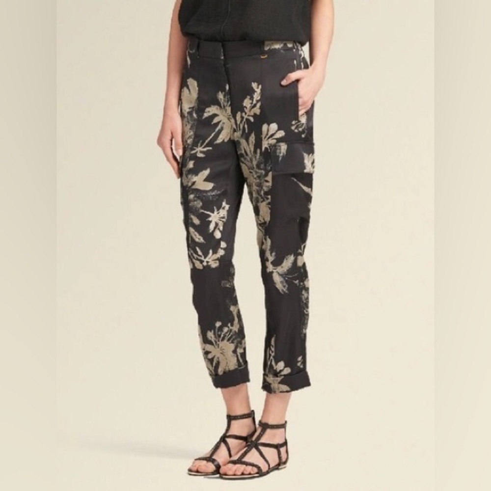 Donna Karan Floral Cropped Cargo Pants Satin